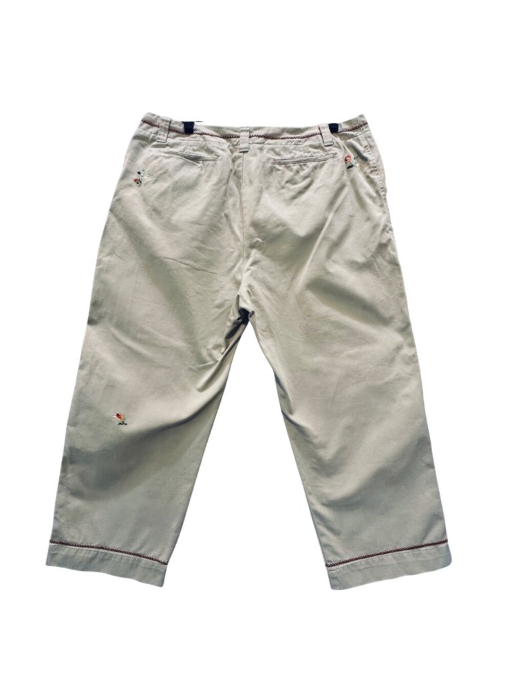 Vintage 90s Gap Clean Cut Khaki Capris Size 16 Chinos Embroidered Floral Artsy - Picture 2 of 13